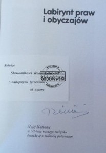 AUTOGRAF Tadeusz Zieliński  LABIRYNT PRAW I OBYCZAJÓW