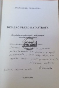 AUTOGRAF Ewa Norberta Wesołowska  DZIAŁAĆ PRZED KATASTROFĄ