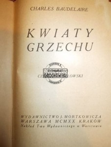 Kwiaty grzechu BAUDELAIRE kwiaty zła 1920