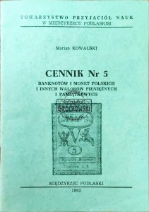 Cennik nr. 5 banknotów i monet polskich i innych walorów pieniężnych i pamiątkowych