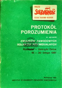 Protokół porozumienia związków zawodowych rolników indywidualnych. Rzeszów-Ustrzyki Dolne 18-20 lutego 1981