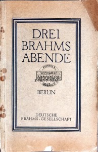 Drei Brahms Abende 5, 6, 7 Mai 1917, Berlin
