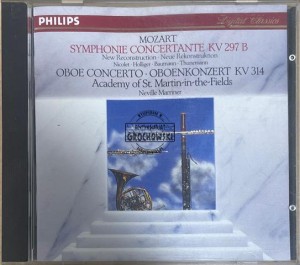 Mozart – Nicolet, Holliger, Baumann, Thunemann, Academy Of St. Martin-in-the-Fields, Neville Marriner – Symphonie Concertante KV 297 B (New Reconstruction = Neue Rekonstruktion) · Oboe Concerto = Oboenkonzert KV 314 CD